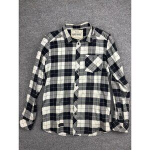 Mons Royale Shirt Mens Medium Gray Plaid Merino Cotton Long Sleeve Button Front